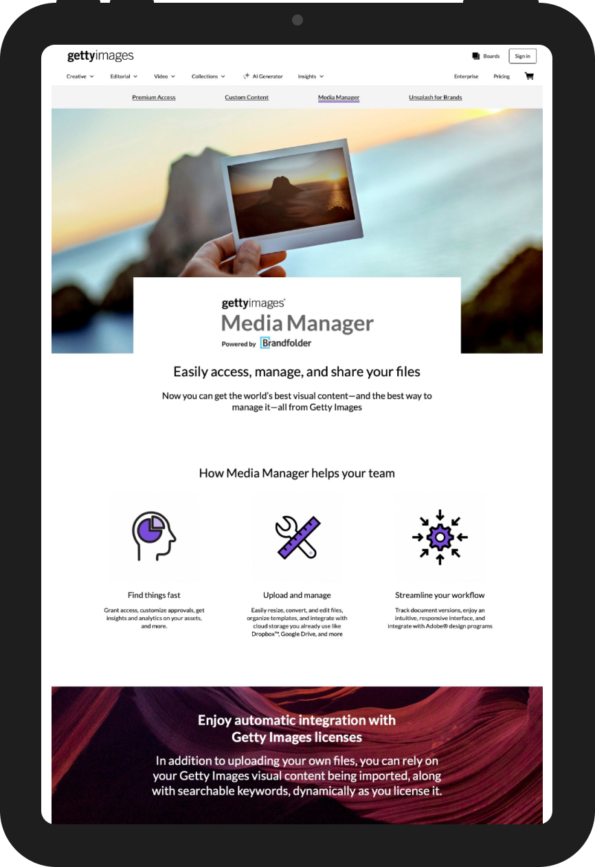 Media Manager landing page