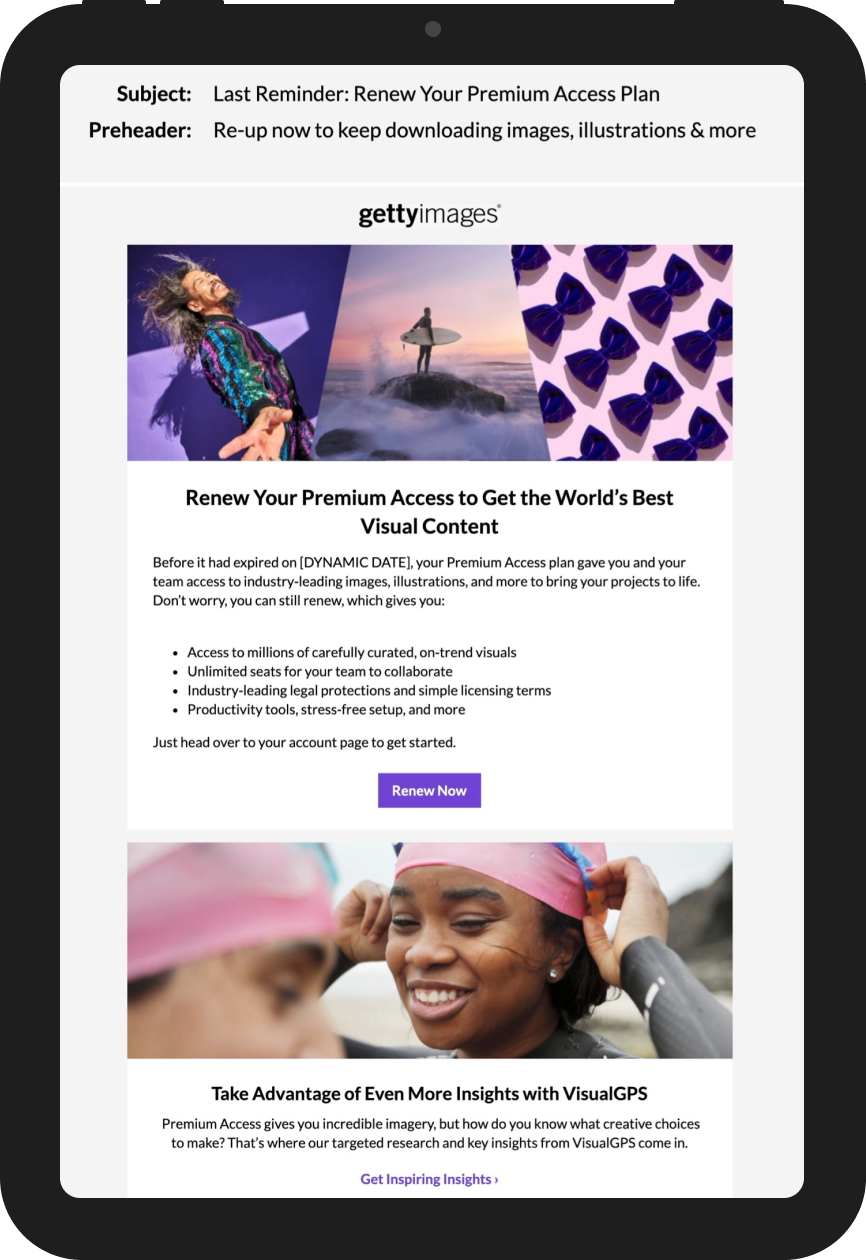 Getty Images lifecycle email