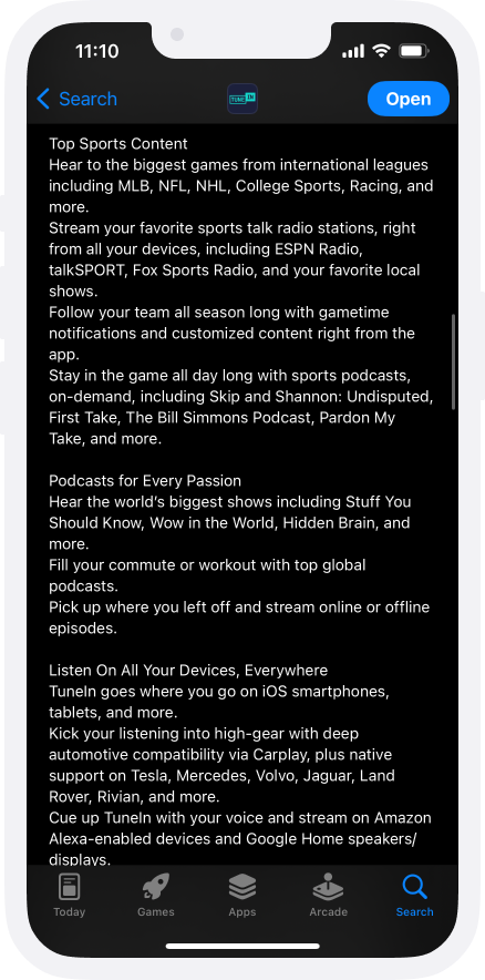 TuneIn App Store description