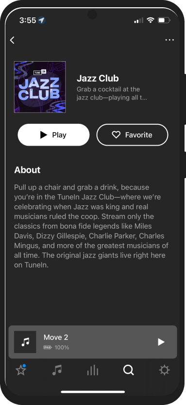 TuneIn jazz club radio station
