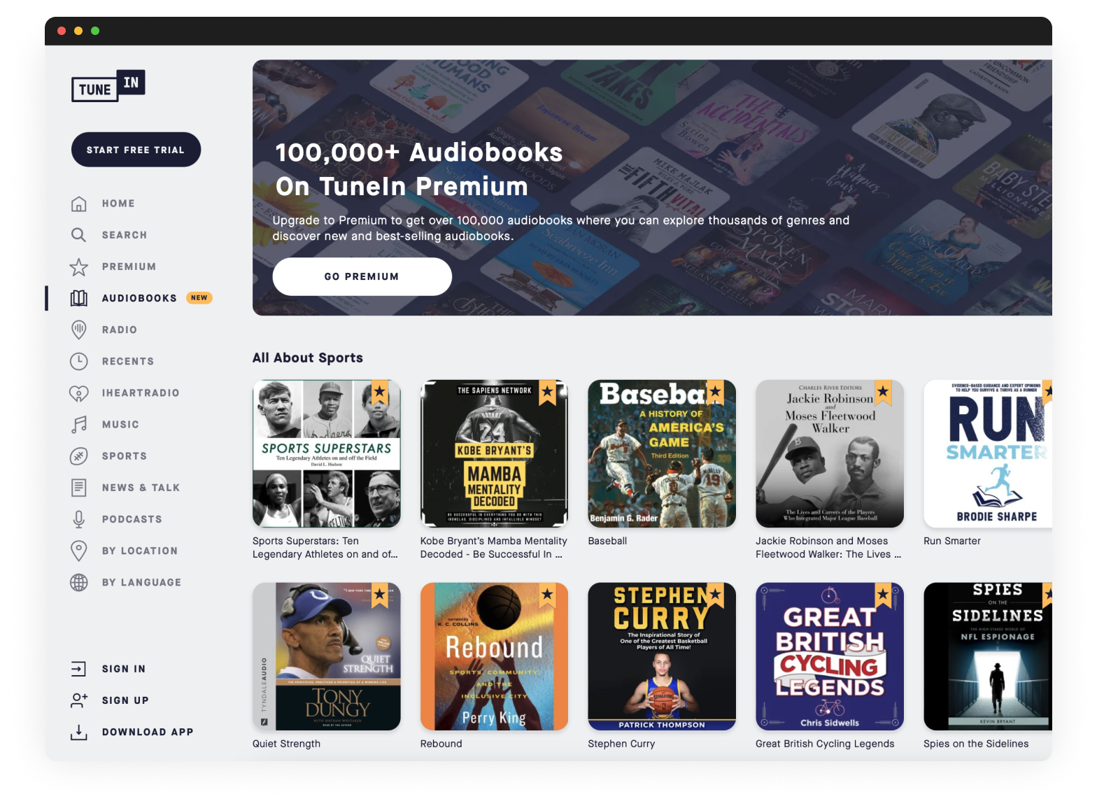 TuneIn audiobooks