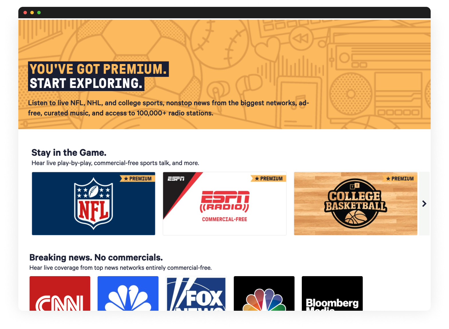 TuneIn Premium page